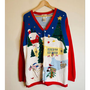 Quacker Factory Womens Large Vintage Christmas Angel Cardigan